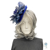 Large Navy Blue and Royal Blue Flower Fascinator Hats for Women, Kentucky Derby, Weddings, Cocktail and Tea Parties, Handmade in the USA