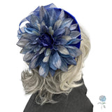 Large Navy Blue and Royal Blue Flower Fascinator Hats for Women, Kentucky Derby, Weddings, Cocktail and Tea Parties, Handmade in the USA
