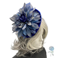 Large Navy Blue and Royal Blue Flower Fascinator Hats for Women, Kentucky Derby, Weddings, Cocktail and Tea Parties, Handmade in the USA