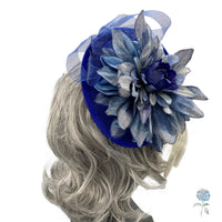 Large Navy Blue and Royal Blue Flower Fascinator Hats for Women, Kentucky Derby, Weddings, Cocktail and Tea Parties, Handmade in the USA