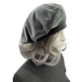 Grey Beret: Handmade in Velvet, Satin Lined Chemo Headwear (M/L)