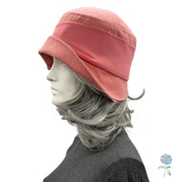 Cloche Hat Woman, 1920s Flapper Style, Handmade in Dusky Coral Linen, Size Medium Ready to Ship, with Chiffon Bow Scarf