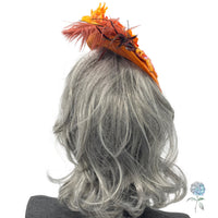 Race Day Radiance, Orange Fascinator with Flowers, Feathers & Sparkle, Handmade in the USA
