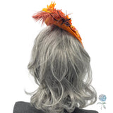 Race Day Radiance, Orange Fascinator with Flowers, Feathers & Sparkle, Handmade in the USA