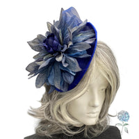 Large Navy Blue and Royal Blue Flower Fascinator Hats for Women, Kentucky Derby, Weddings, Cocktail and Tea Parties, Handmade in the USA