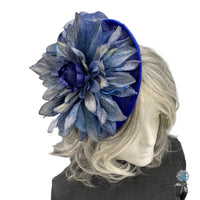 Large Navy Blue and Royal Blue Flower Fascinator Hats for Women, Kentucky Derby, Weddings, Cocktail and Tea Parties, Handmade in the USA