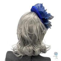 Large Navy Blue and Royal Blue Flower Fascinator Hats for Women, Kentucky Derby, Weddings, Cocktail and Tea Parties, Handmade in the USA