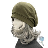 Loose Fit Olive Green Jersey Beret with Satin Lining