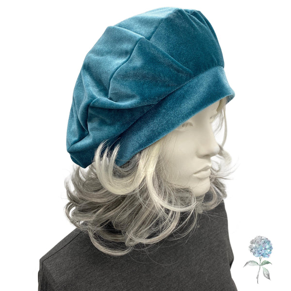 Satin Lined Beret for Women - Handmade Teal Velvet Hat - Soft Warm Chemo Headwear - Custom Colors Available - Gift for Her