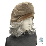 Fancy Beret for Women - Tan Evening Hat, Handmade Chemo Headwear