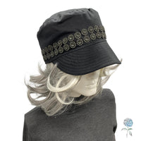 Waxed Cotton Cadet Cap, Rain Hat in Black, Handmade Walking Hat, USA Made Size Large