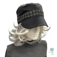 Waxed Cotton Cadet Cap, Rain Hat in Black, Handmade Walking Hat, USA Made Size Large
