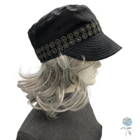 Waxed Cotton Cadet Cap, Rain Hat in Black, Handmade Walking Hat, USA Made Size Large