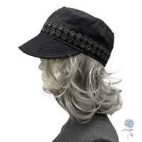 Waxed Cotton Cadet Cap, Rain Hat in Black, Handmade Walking Hat, USA Made Size Large