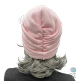 Chic Pink Fleece Beanie with Velvet and Net Accent, Winter Hat Womens Handmade, Size Large