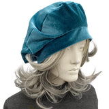 Dusky Teal Velvet Beret – Satin Lined, Size M-L Ready to Ship, Handmade Gift