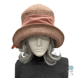 Dusky Pink Cloche Hat: 1920s Vintage Style with Chiffon Band & Vintage Brooch