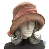 Dusky Pink Cloche Hat: 1920s Vintage Style with Chiffon Band & Vintage Brooch