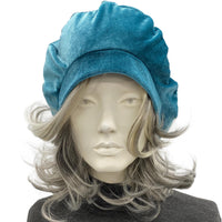 Dusky Teal Velvet Beret – Satin Lined, Size M-L Ready to Ship, Handmade Gift