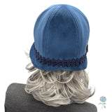 Blue Velvet Cloche Hat: 1920s Style, Crystal Brooch, Size Medium