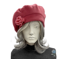 Pink Beret: Handmade in Luxury Fleece, Satin Lined Winter Hat Women Size S/M Ready to Ship