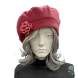 Pink Beret: Handmade in Luxury Fleece, Satin Lined Winter Hat Women Size S/M Ready to Ship