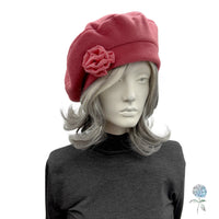 Pink Beret: Handmade in Luxury Fleece, Satin Lined Winter Hat Women Size S/M Ready to Ship