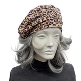 Beret for Women: Handmade in Leopard Print Jersey and lined in satin