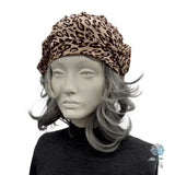 Beret for Women: Handmade in Leopard Print Jersey and lined in satin