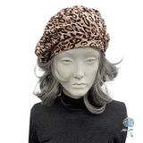 Beret for Women: Handmade in Leopard Print Jersey and lined in satin