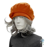 Handmade Fleece Beret in Burnt Orange : Satin Lined Winter Hat for Women with Removable Bow