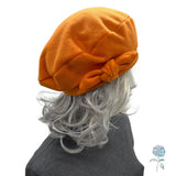 Handmade Fleece Beret in Burnt Orange : Satin Lined Winter Hat for Women with Removable Bow
