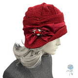 Red Bouclé Cloche Hat with Satin Lining – Vintage Inspired Fashion