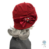 Red Bouclé Cloche Hat with Satin Lining – Vintage Inspired Fashion