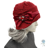 Red Bouclé Cloche Hat with Satin Lining – Vintage Inspired Fashion
