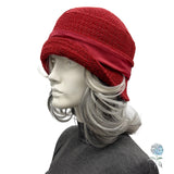 Red Bouclé Cloche Hat with Satin Lining – Vintage Inspired Fashion