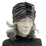 Silver Velvet Turban Hat with Sequin Embellishment: Size Medium/Large