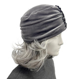 Silver Velvet Turban Hat with Sequin Embellishment: Size Medium/Large