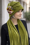 Velvet Hat Woman: Unique Vintage Inspired Headwear, Handmade in Chartreuse Green with Hydrangea Flowers
