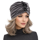 Silver Velvet Turban Hat with Sequin Embellishment: Size Medium/Large