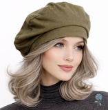 Handmade Cotton Knit Beret: Size Large Khaki Olive Green, Satin Lined Hat