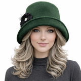 Wool Beret in Dusky Green/Gray and Satin Lined