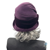 Eggplant Fleece and Velvet Cloche Hat Women, Adjustable Satin Lined Winter Headwear