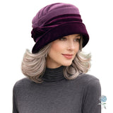 Eggplant Fleece and Velvet Cloche Hat Women, Adjustable Satin Lined Winter Headwear