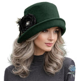 Wool Beret in Dusky Green/Gray and Satin Lined