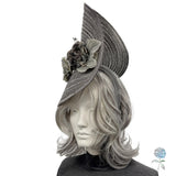 Statement Fascinator – Elegant Gray and Silver Headpiece | Handmade in the USA