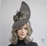 Statement Fascinator – Elegant Gray and Silver Headpiece | Handmade in the USA