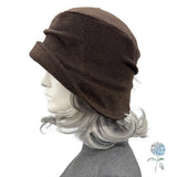 Cloche Hat Women, Brown Wool with Floral Brooch, Handmade 1920s Fashion