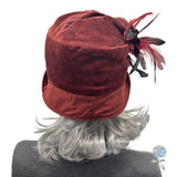 Burgundy Velvet Cloche Hat Women, Adjustable Satin Lined Winter Headwear