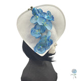 Fascinator Hats For Women, White and Blue Orchid Headband: Handmade and Ready Made